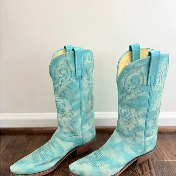 Turquoise Leather 1883 Lucchese Western Boots - Picture 3 of 11